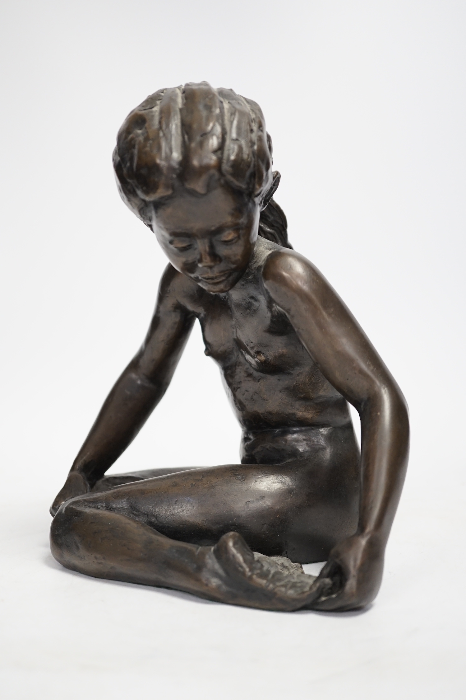 Tom Greenshields, contemporary resin sculpture, Lara in garden, 20cm high